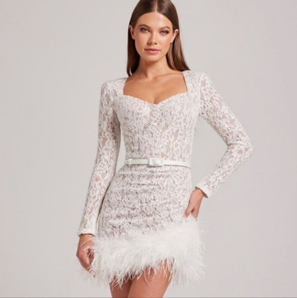 NADINE MERABI Dresses & Skirts - Nadine Merabi Carly Dress size XS Lace White Sequins Long Sleeve Bride